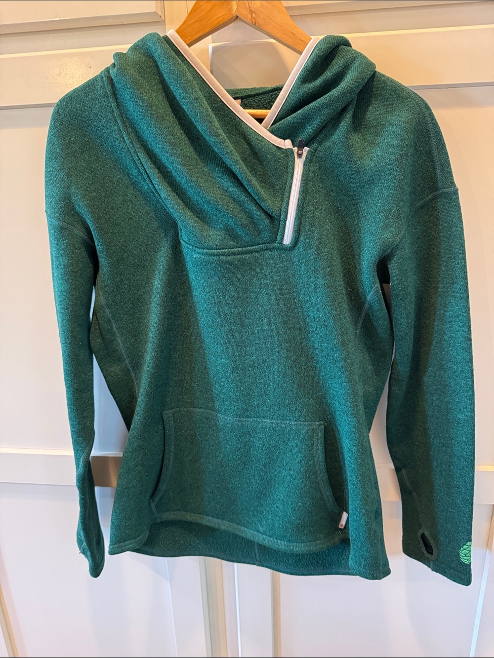 Stio Teal Green Hooded Pullover with Angled Zip